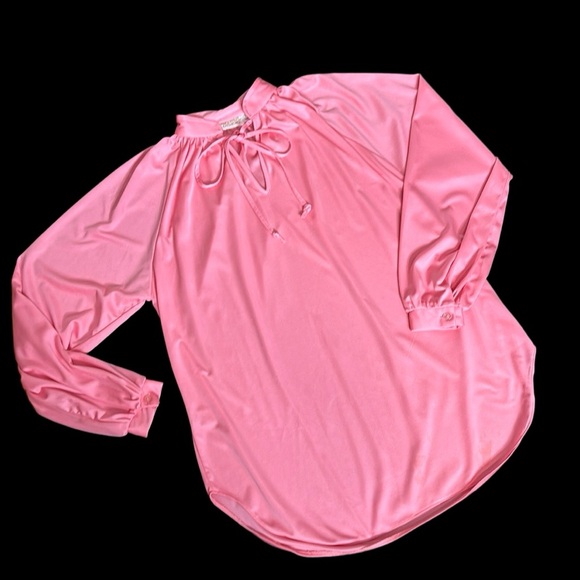Vintage Tops - Vintage Pink Long Sleeve Polyester Blouse